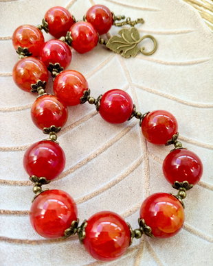 Colier vintage agate rosii