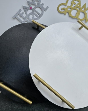 Set tăvi elegante Black White  2 piese, cu mânere aurii