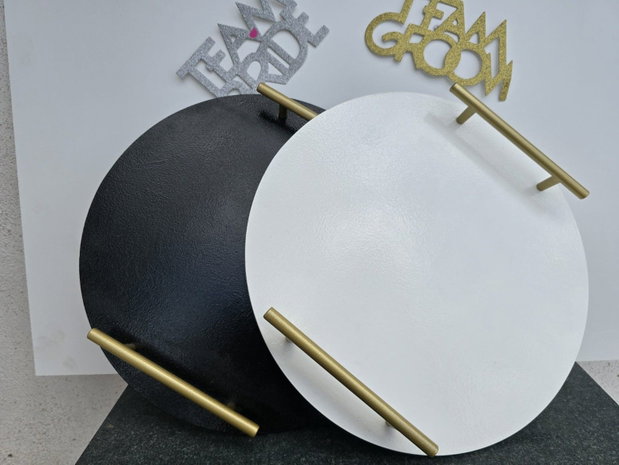 Set tăvi elegante Black White 2 piese, cu mânere aurii