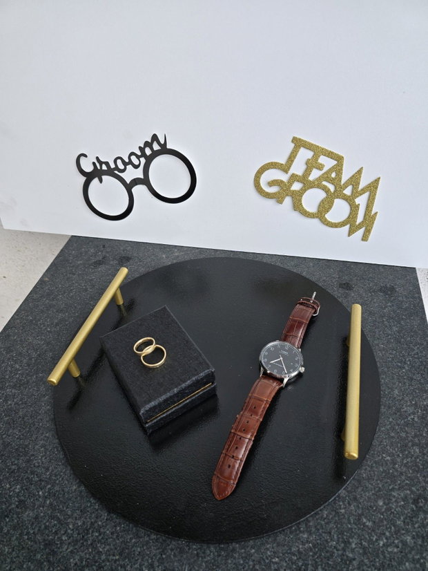 Set tăvi elegante Black White 2 piese, cu mânere aurii