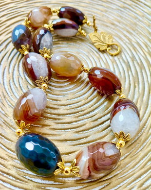 Colier vintage agate cafenii naturale