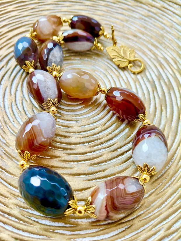 Colier vintage agate cafenii naturale