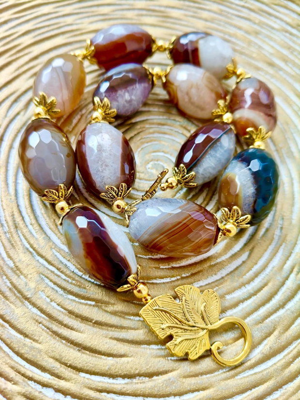 Colier vintage agate cafenii naturale