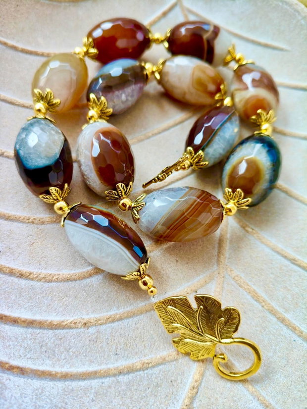 Colier vintage agate cafenii naturale