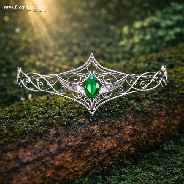 Coroană elfică ajustabilă Emerald Enchantment