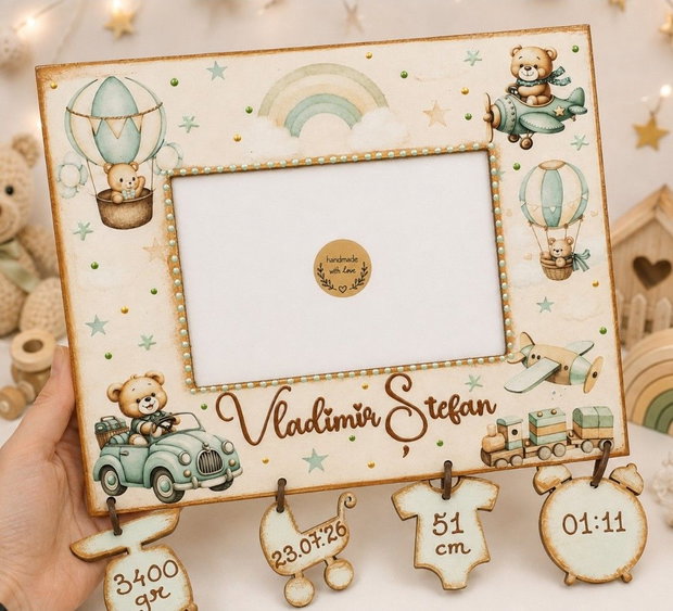 Set cadou botez, baby shower, nou nascut, personalizat, ursuleti, bej si vernil