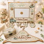 Set cadou botez, baby shower, nou nascut, personalizat, ursuleti, bej si vernil