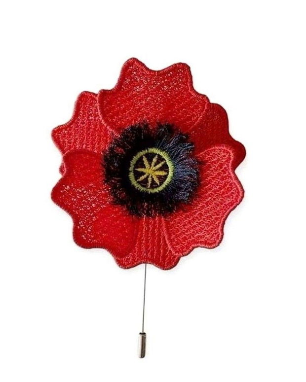 Broșă Pin Floare de Mac Roșu