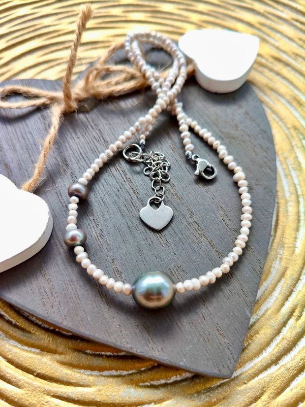 Colier fin CHOKER perle de cultura gri deschis