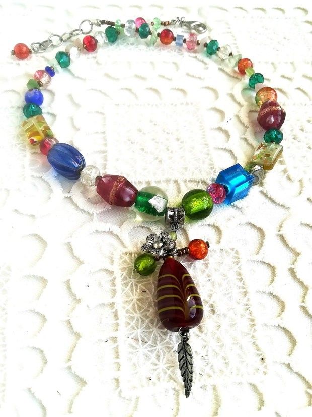 Colier  Murano , lampwork mullticolor