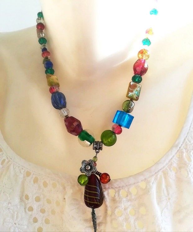 Colier  Murano , lampwork mullticolor