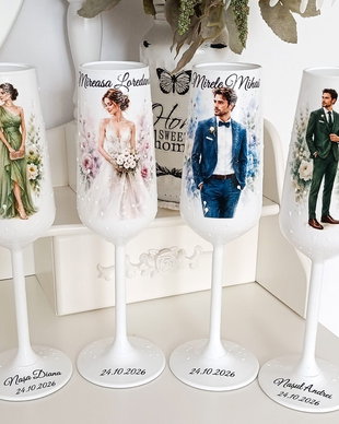 Pahare de nunta personalizate pentru miri, nasi si socri