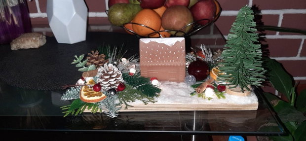 Aranjament de Crăciun cu Luminițe LED și Căsuță  Realizat la Comandă