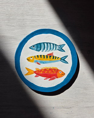 Coaster (suport de pahar) handmade din lut - Fish