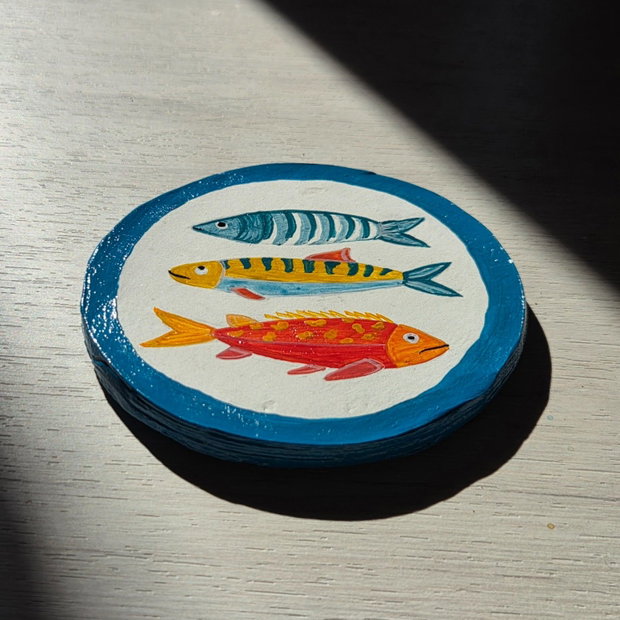 Coaster (suport de pahar) handmade din lut - Fish