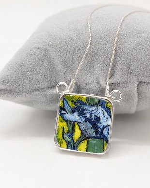 Colier "Van Gogh-Iris Galben" din fragment de portelan si argint