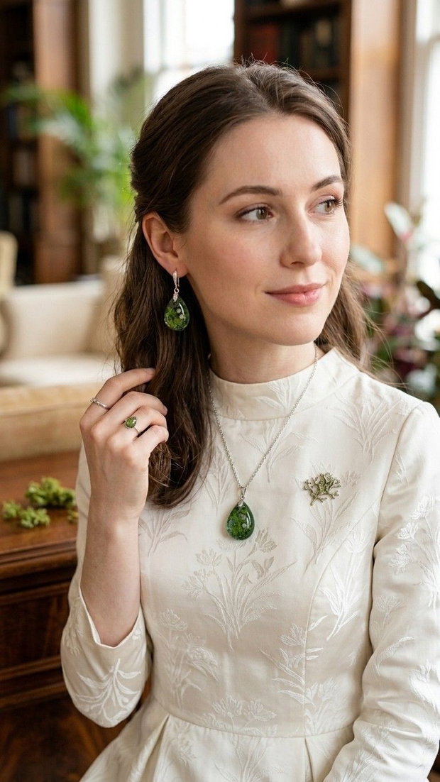 Set Bijuterii Handmade cu Mușchi Natural și Rășină Epoxidică