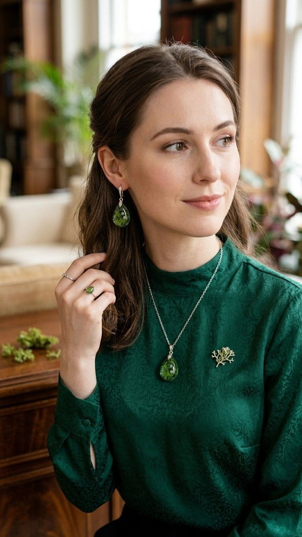 Set Bijuterii Handmade cu Mușchi Natural și Rășină Epoxidică