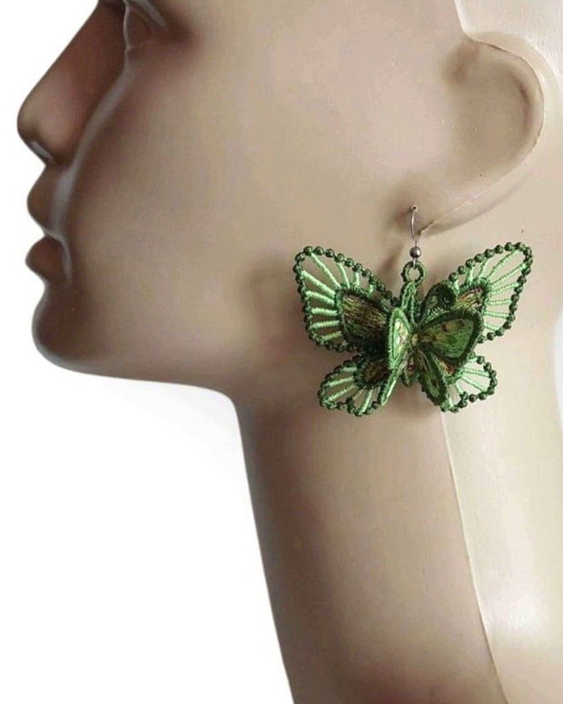 Cercei Fluture Verde cu Aripi Duble