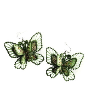 Cercei Fluture Verde cu Aripi Duble
