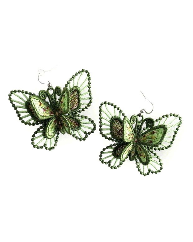 Cercei Fluture Verde cu Aripi Duble