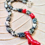 Colier jasp gri & Coral rosu