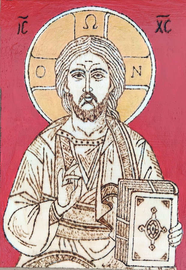 Icoane pirogravate Fecioara și Pruncul, Isus Pantocrator, Schimbarea la față