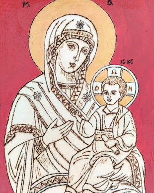 Icoane pirogravate Fecioara și Pruncul, Isus Pantocrator, Schimbarea la față