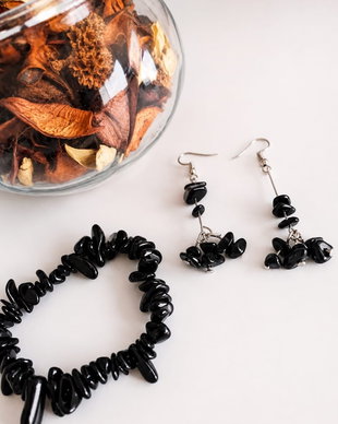 Set Cercei & Brățară Handmade Obsidian
