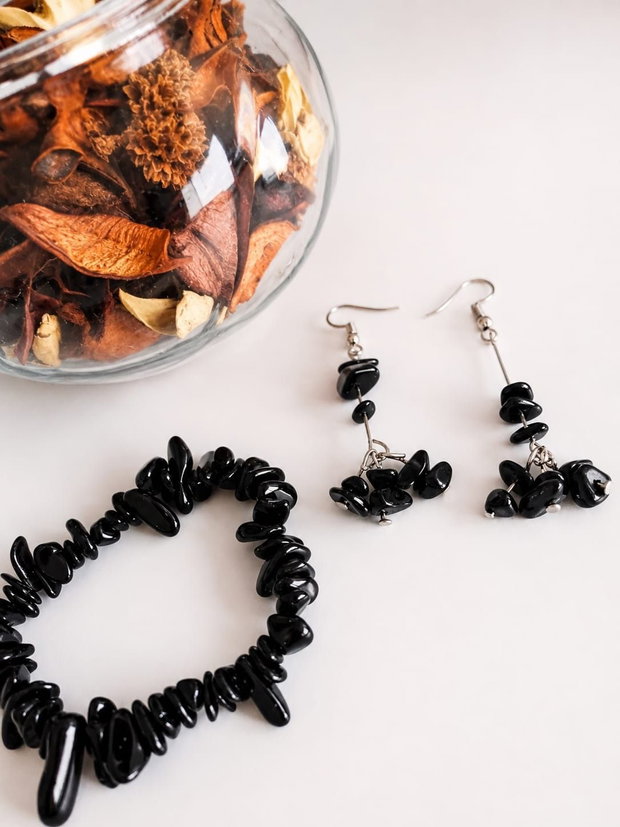 Set Cercei & Brățară Handmade Obsidian