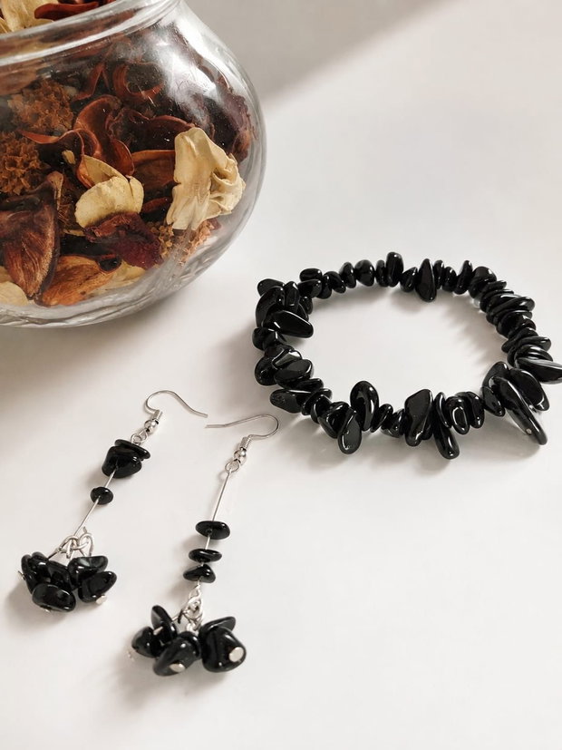 Set Cercei & Brățară Handmade Obsidian