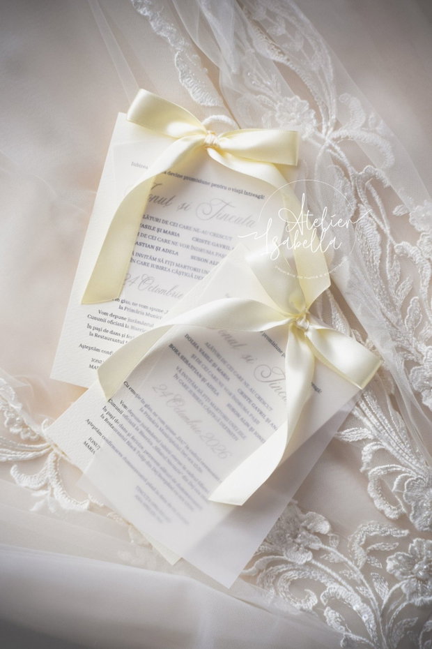 Invitație nuntă cu panglică Ivory