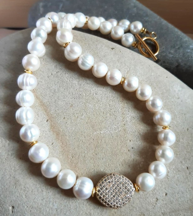 Colier Choker Perle de cultură și medalion cu Zirconia