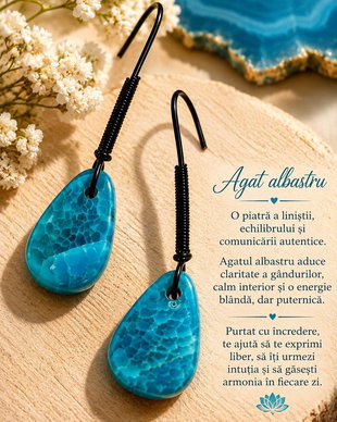 Cercei agat albastru  liniște în nuanțe de ocean