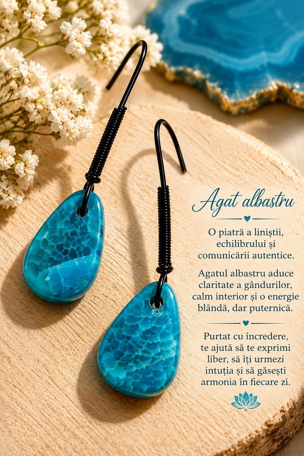 Cercei agat albastru liniște în nuanțe de ocean