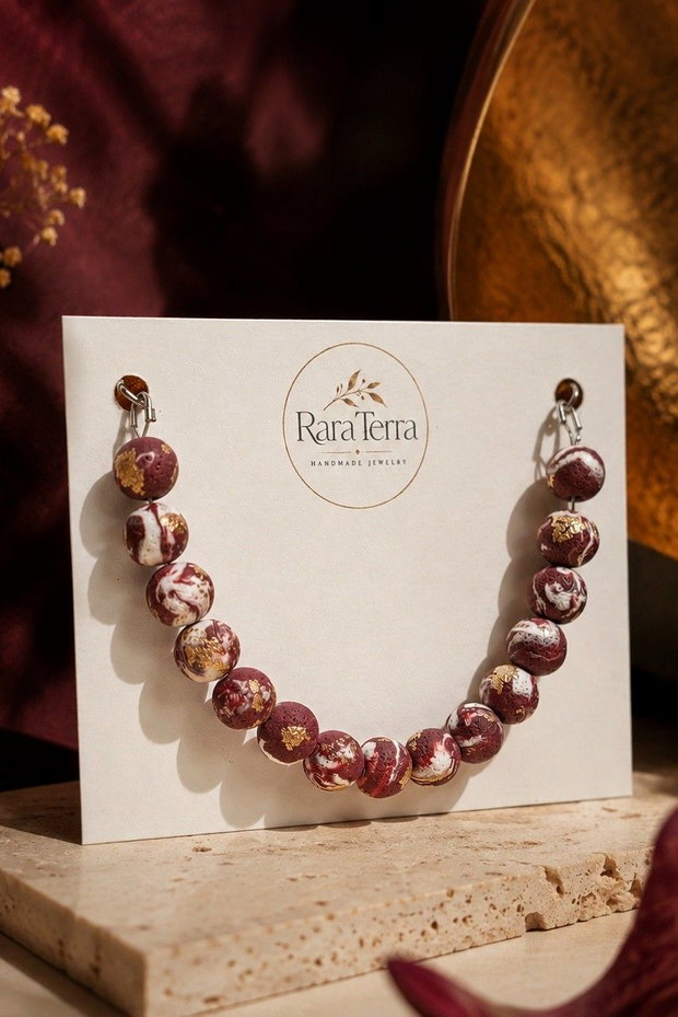 Brățară statement Pebble  Bordeaux Veil | Lut polimeric | RaraTerra Pebble Collection