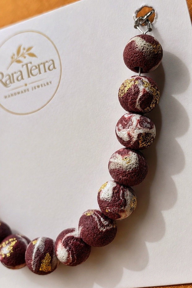 Brățară statement Pebble  Bordeaux Veil | Lut polimeric | RaraTerra Pebble Collection