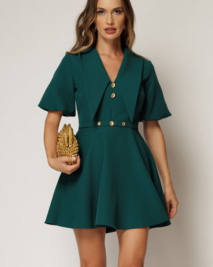 Rochie scurta verde cu guler ascutit si nasturi