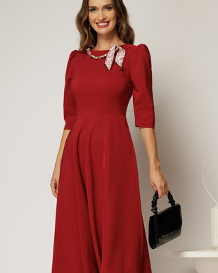 Rochie DY Fashion bordo clos cu lantisor si esarfa