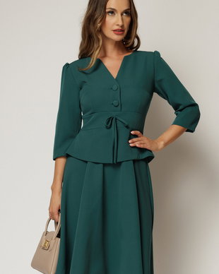 Rochie eleganta verde petrol tip sacou cu peplum