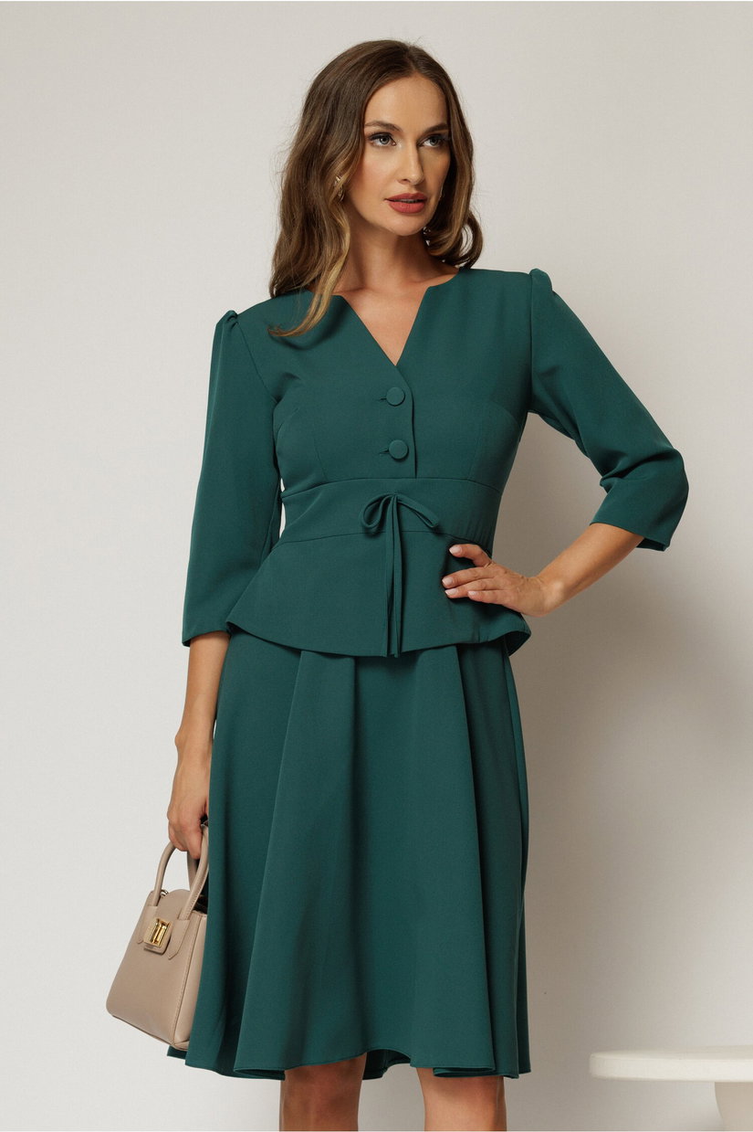 Rochie eleganta verde petrol tip sacou cu peplum