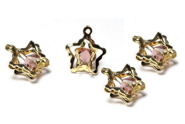 Pandantiv din metal, auriu, stea, 16x14 mm, cu strasuri mov