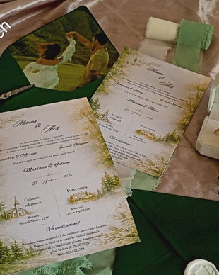 Invitații nuntă - verde padure