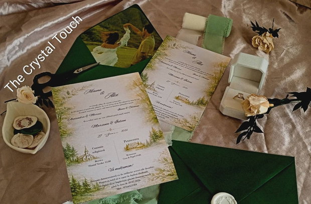 Invitații nuntă - verde padure