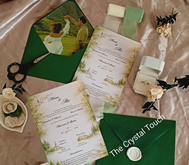 Invitații nuntă - verde padure