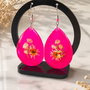 Cercei din rășină cu flori naturale presate  roz fucsia  handmade  7 cm