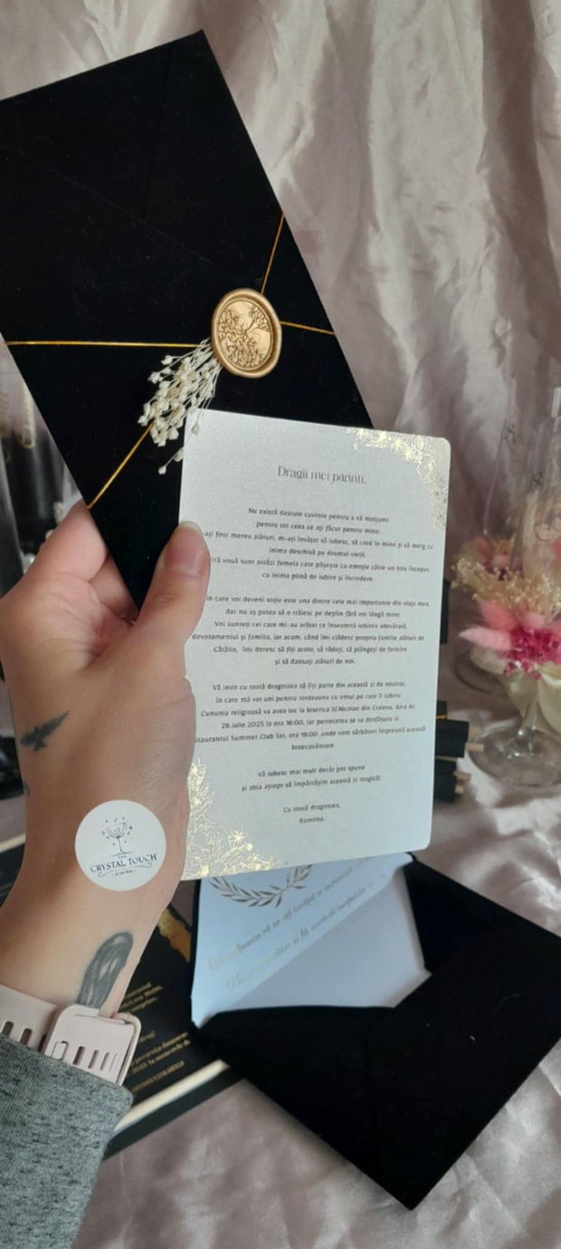 Invitații speciale pentru părinți/nași -plic catifea