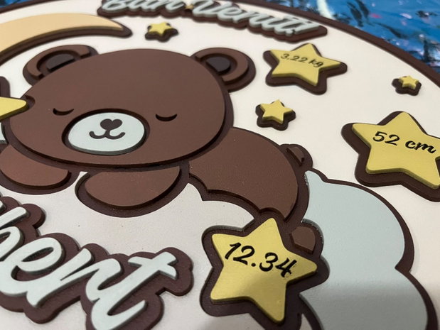 Decoratiune Personalizată Nou Nascut cu datele nasterii, Tablou 3D din MDF Cameră Copil
