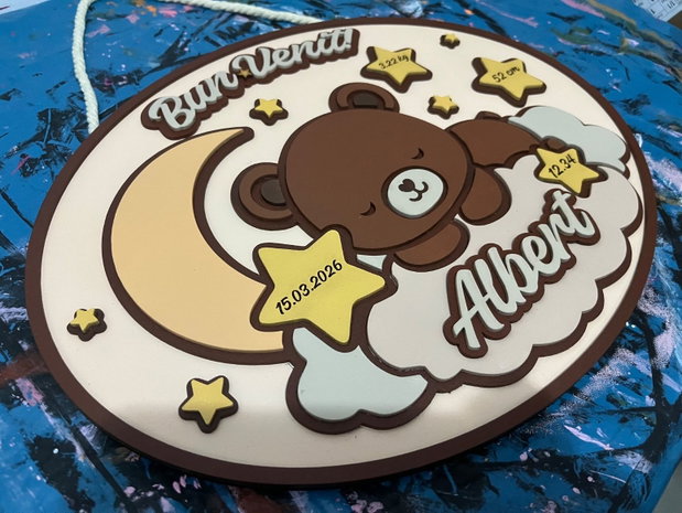 Decoratiune Personalizată Nou Nascut cu datele nasterii, Tablou 3D din MDF Cameră Copil