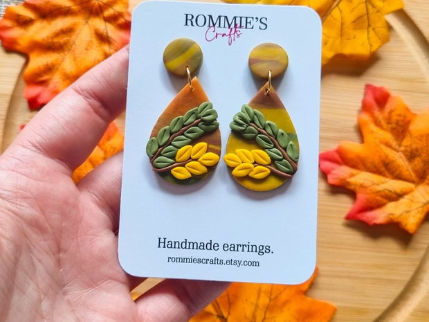 Cercei botanici de toamna, handmade din lut polimeric